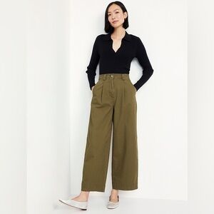 Old Navy Extra High-Waisted Barrel Wide-Leg Pants Green Cotton Size 18